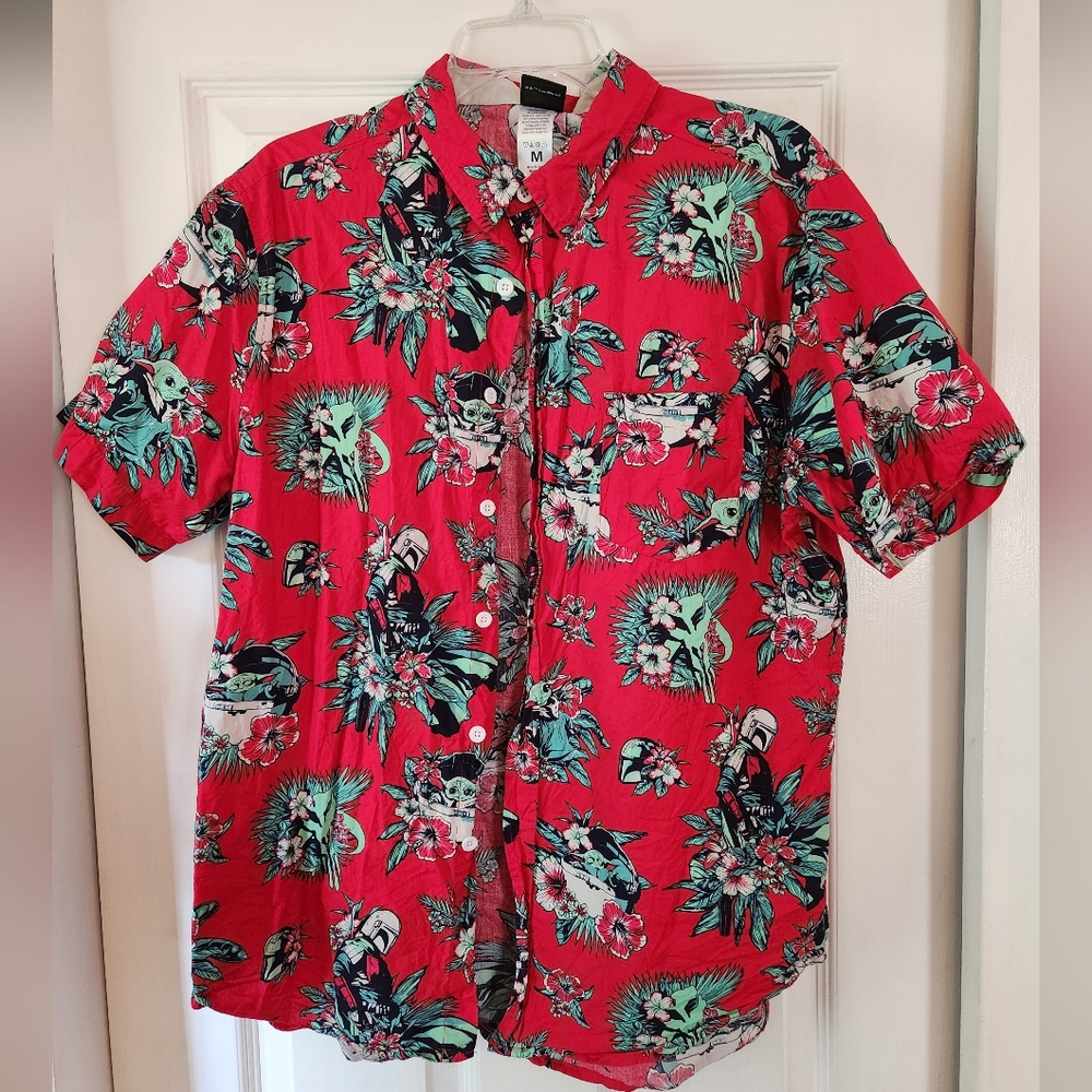 Star Wars Red and Green Hawaiian Casual Button Down Shirt